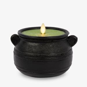 Luminara Flameless Cauldron Frosted Candle for Halloween Decor, 5.7x4.25", Black